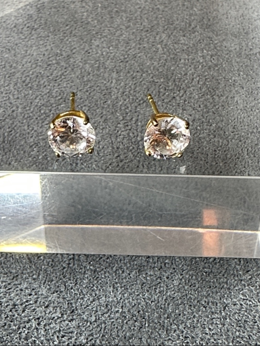 Gold Cubic Zirconia Solitaire Stud Earrings - Clear